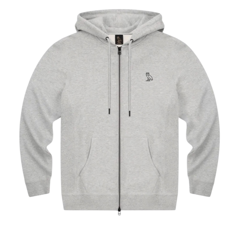 OVO Owl Logo Zip Up Hoodie Drake Heather Grey Size XS